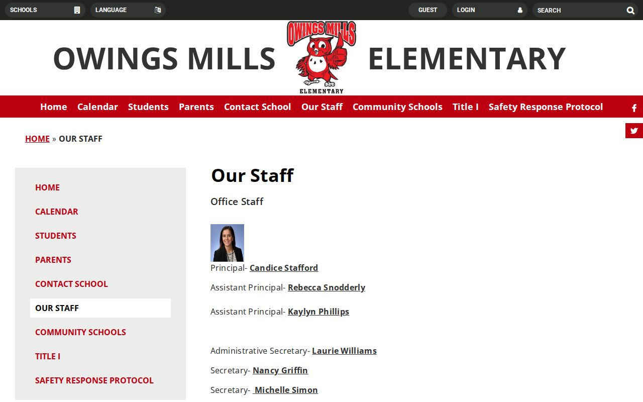 Owings Mills people directories school staff roster