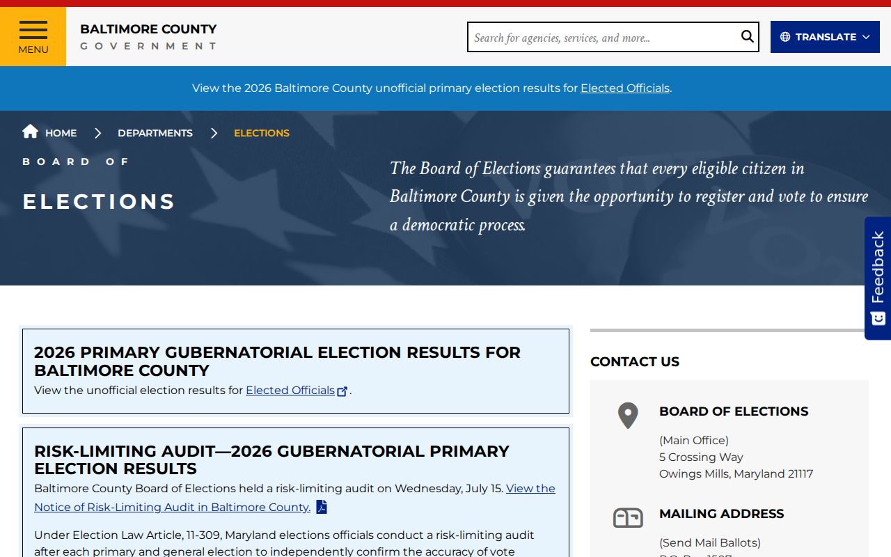 Owings Mills voter registration office page